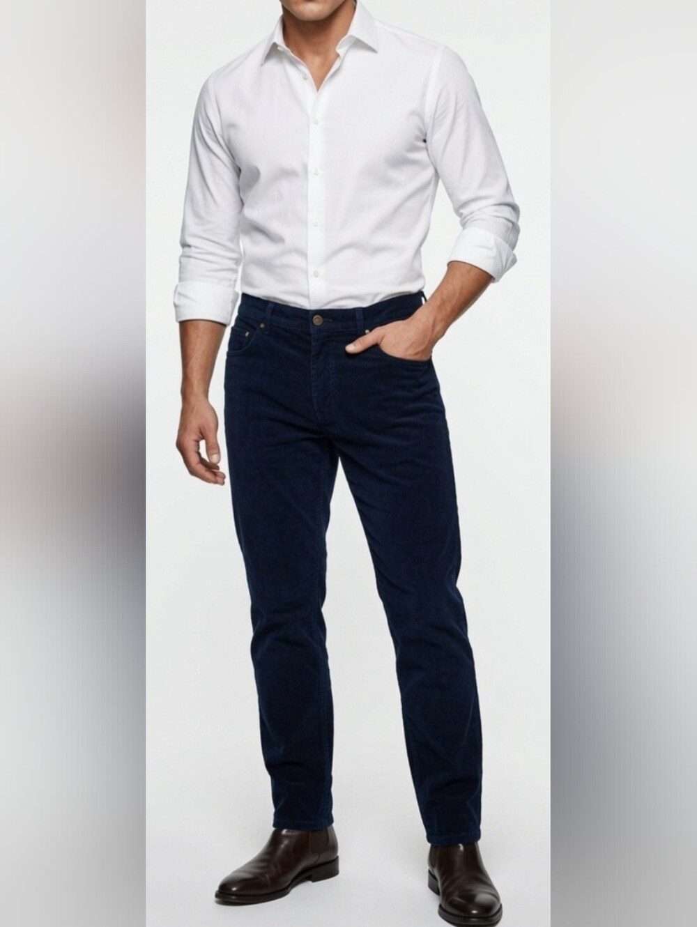 Men's Ash & Erie Cotton Corduroy Pants in Navy Blue (Size:38x28)